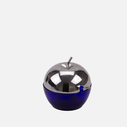 Sucrier en verre bleu et inox argenté et petite cuillère 