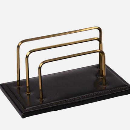 Porte-lettre en cuir noir et laiton doré