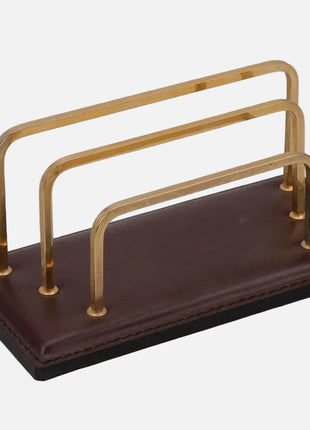 Porte-lettre en cuir brun et laiton doré