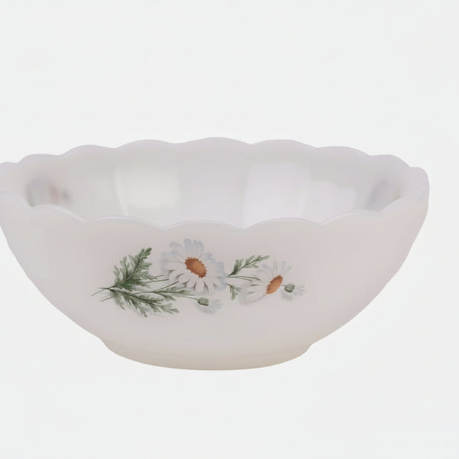 Saladier Arcopal blanc avec motifs fleurs blanches