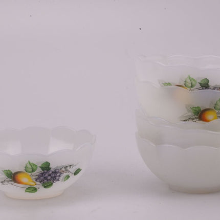 Set de 5 coupes blanches Arcopal motif fruits collection Fruits de France
