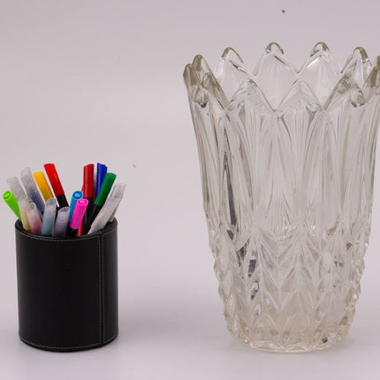 Vase en verre transparent taillé et épais grande taille