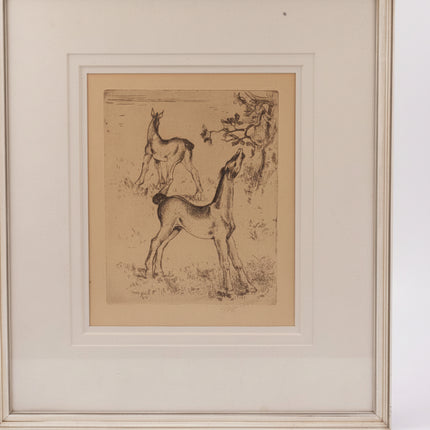Dessin encadré de poulains par Van Giel beige