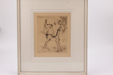 Dessin encadré de poulains par Van Giel beige