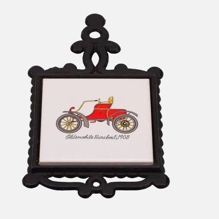 Sous-plat ou déco en fer forgé et faïence automobile