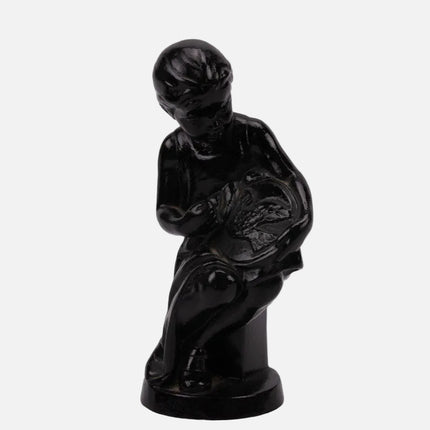 Statuette jeune fille et colombe en fonte noir