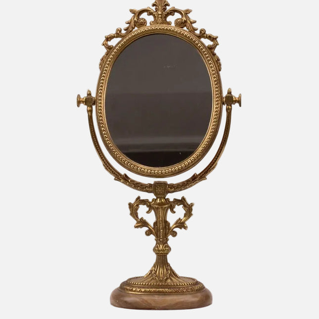 Miroir coiffeuse métal doré avec pied en marbre