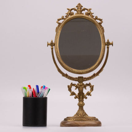 Miroir coiffeuse métal doré avec pied en marbre