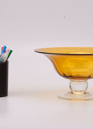 Plat en verre ambré orange sur pied