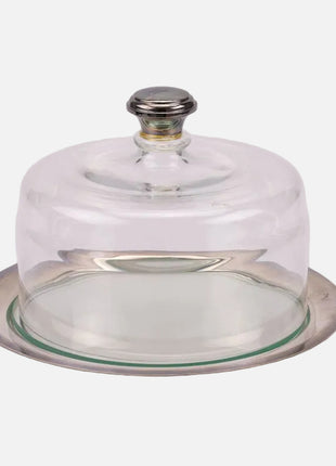 Cloche à pâtisserie en verre et métal argenté