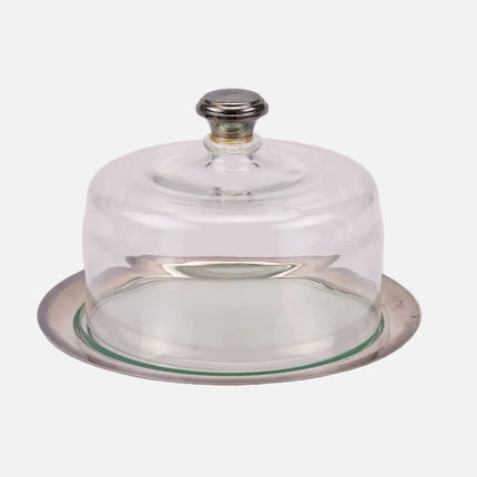 Cloche à pâtisserie en verre et métal argenté