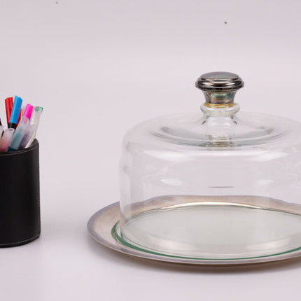 Cloche à pâtisserie en verre et métal argenté