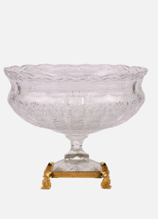 Coupe épaisse en cristal grande dimension sur pied en bronze