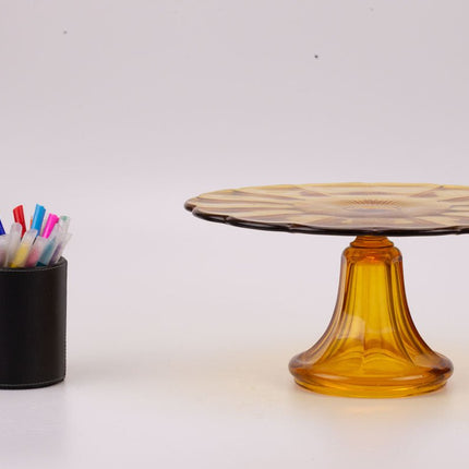amber glass pie display stand