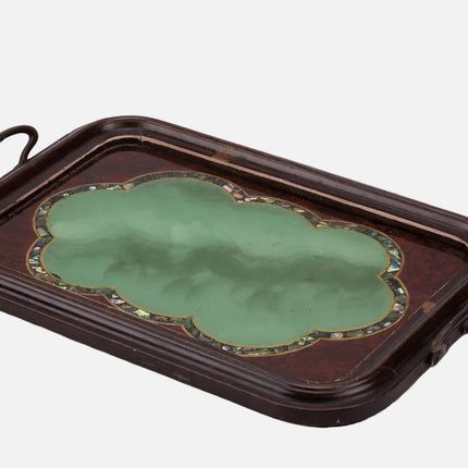 Plateau bois métal et verre brun et verre