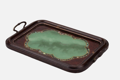 Plateau bois métal et verre brun et verre