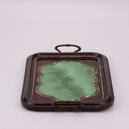 Plateau bois métal et verre brun et verre