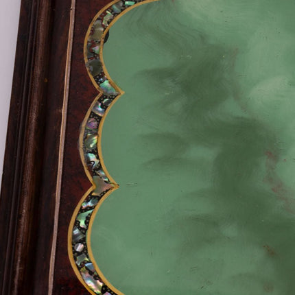 Plateau vintage en bois, verre et nacre