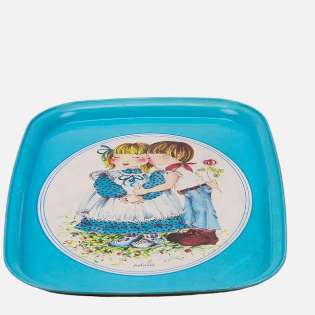 Plateau rectangulaire bleu couple d'enfants Massily