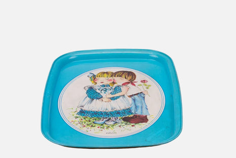 Plateau rectangulaire bleu couple d'enfants Massily