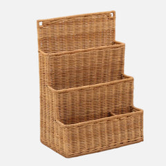 Porte-lettres en osier beige mural à 3 étages