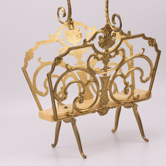 Porte-journaux métal doré avec plaque en marbre jaune