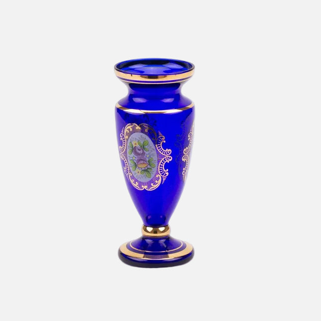 Vase bleu en cristal de Bohème aux détails dorés