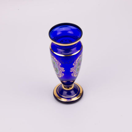 Vase bleu en cristal de Bohème aux détails dorés