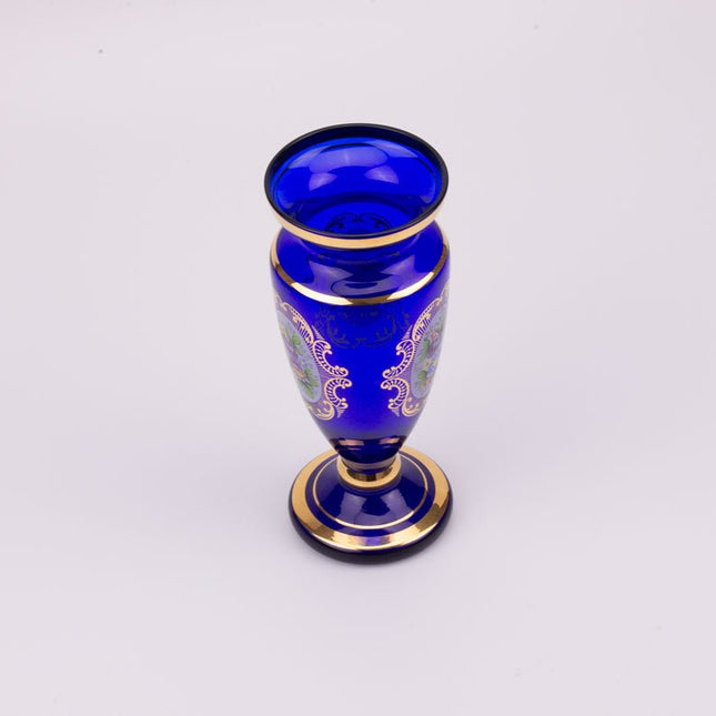 Vase bleu en cristal de Bohème aux détails dorés