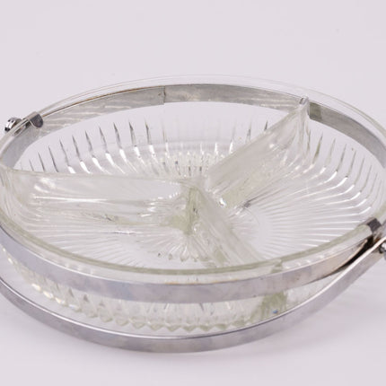 Plateau apéritif 3 compartiments en inox et verre 