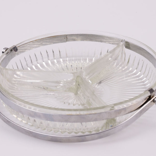 Plateau apéritif 3 compartiments en inox et verre 