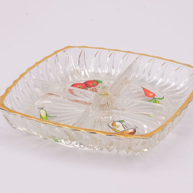 Plateau apéritif en verre à 4 compartiments multicolore