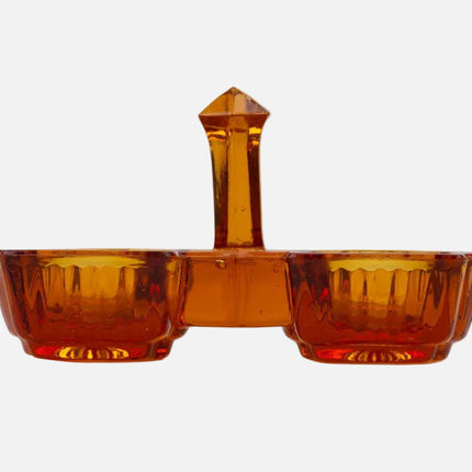 Porte-salière et poivrière en verre ambré orange