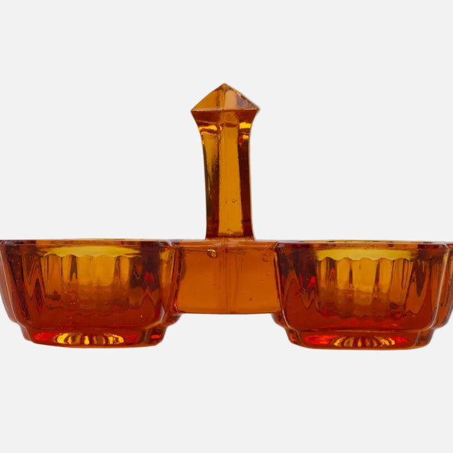 Porte-salière et poivrière en verre ambré orange