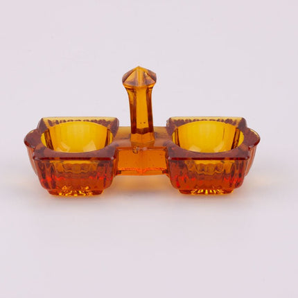 Porte-salière et poivrier en verre ambré