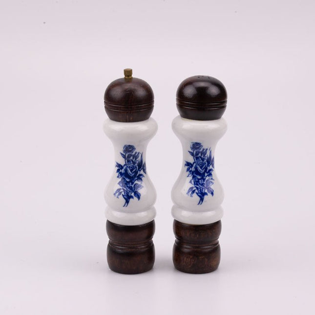 Set salière poivrière et couverts en porcelaine et inox dans boîte d'origine