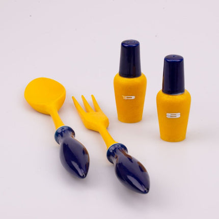 Set salade avec salière poivrier et couverts orange avec boîte d'origine