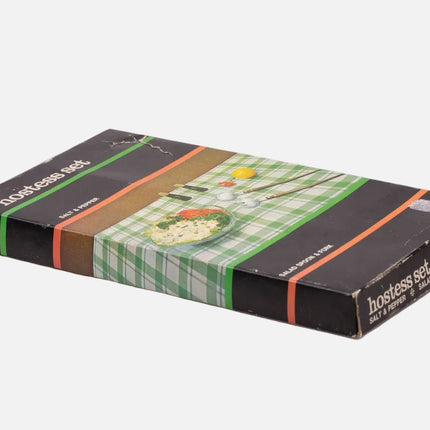 Set à salade poivrier salière et couverts en inox dans boîte d'origine