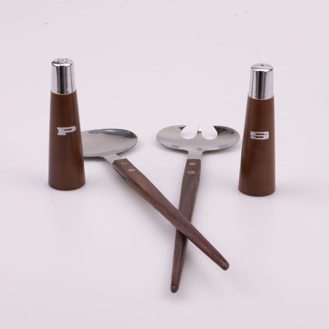 Set à salade poivrier salière et couverts en inox dans boîte d'origine