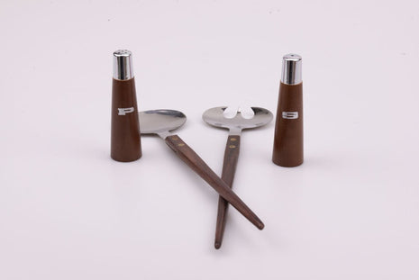 Set à salade poivrier salière et couverts en inox dans boîte d'origine