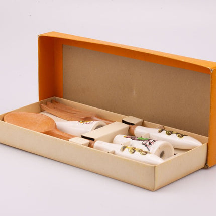 Set à salade poivrier salière et couverts blanc et marron