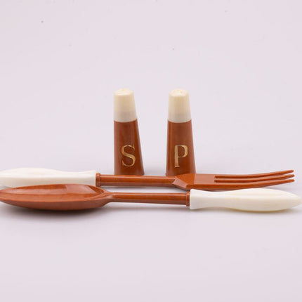 Set à salade poivrier salière et couverts marron boîte d'origine