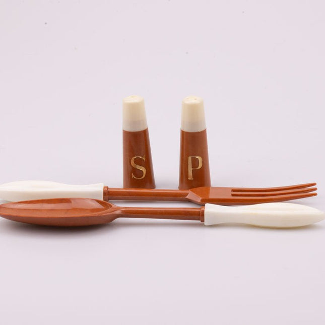 Set à salade poivrier salière et couverts marron boîte d'origine