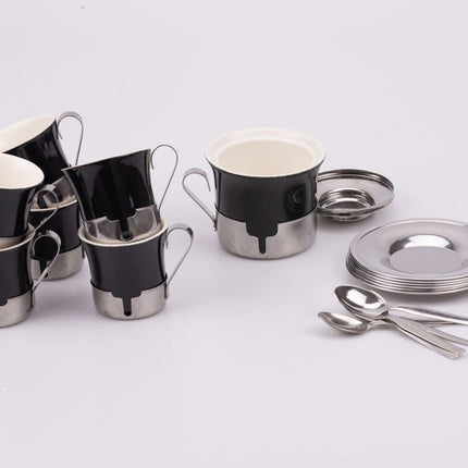Koffieservies voor 6 personen, porselein en metaal