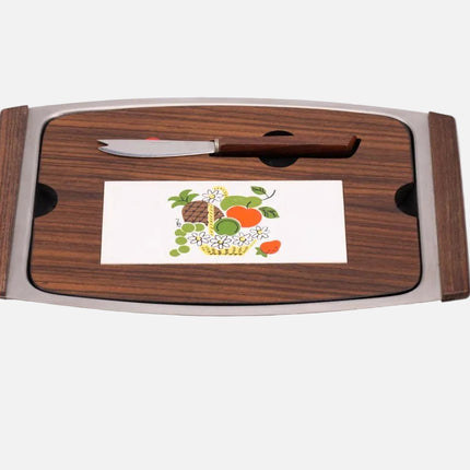 Planche à découper avec couteau intégré vintage marron