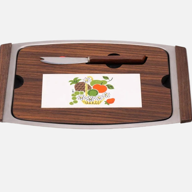 Planche à découper avec couteau intégré vintage marron