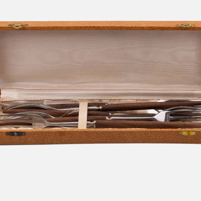 Coffret de 6 grandes fourchettes en inox et bois boîte d'origine