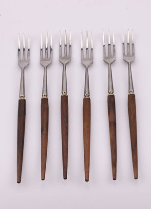 Coffret de 6 grandes fourchettes en inox et bois boîte d'origine