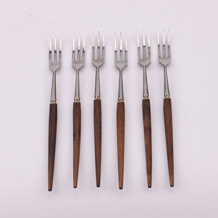 Coffret de 6 grandes fourchettes en inox et bois boîte d'origine