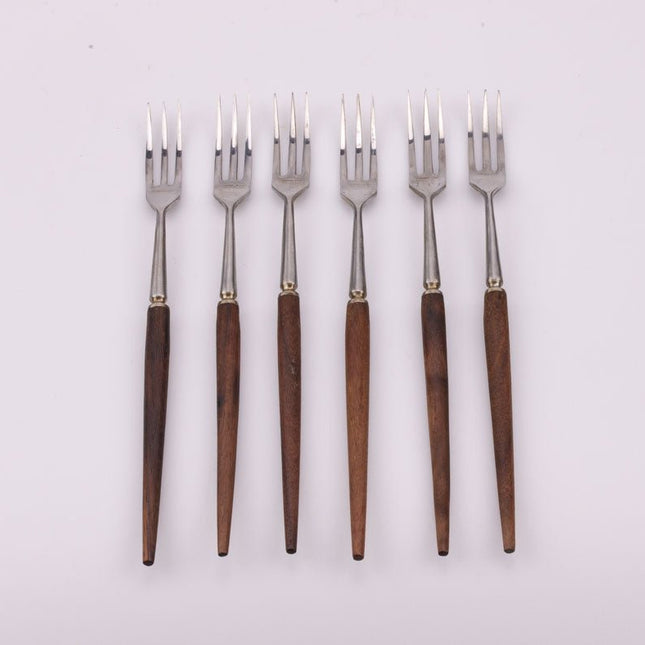 Coffret de 6 grandes fourchettes en inox et bois boîte d'origine